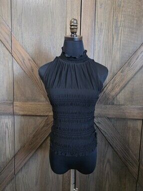 Frame Denim Black Smocked Halter Tank